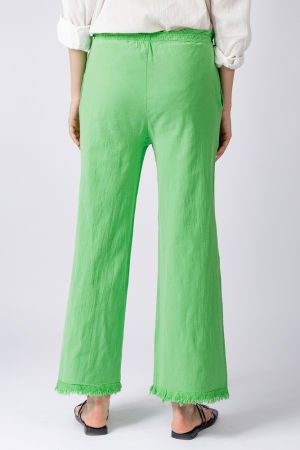 Pantaloni de vara din in si bumbac cu franjuri mici, verde deschis [4]
