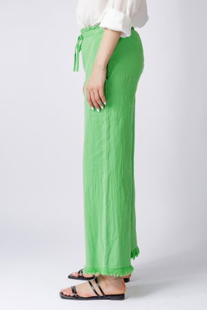 Pantaloni de vara din in si bumbac cu franjuri mici, verde deschis [3]