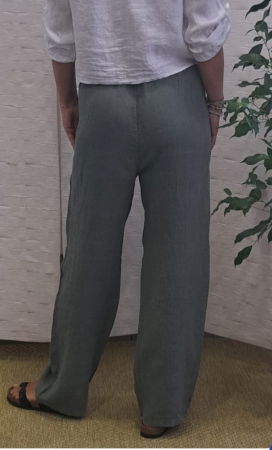 Pantaloni de vara, drepti, din in, cu siret in talie, kaki [1]