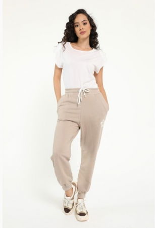 Pantaloni din bumbac bej, casual, cu floricica [1]