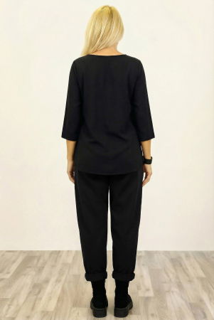 Pantaloni din jerseu de bumbac cu o parte petrecuta si buzunar lateral, negru [1]