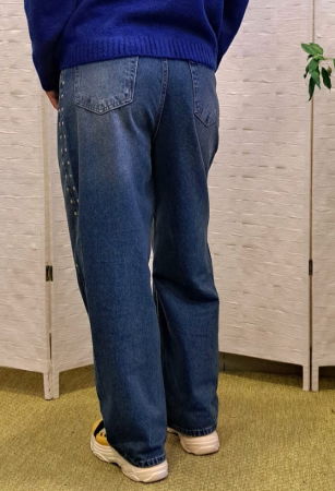 Blugi wide leg albastri cu capse laterale decorative [1]