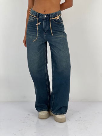 Pantaloni casual - Pantaloni jeans denim croiala larga, albastru
