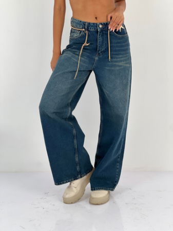 Pantaloni jeans denim croiala larga, albastru [5]