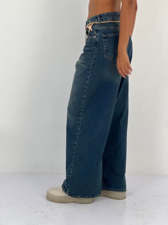 Pantaloni jeans denim croiala larga, albastru [1]