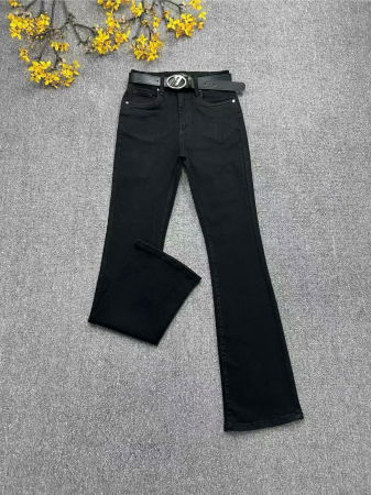 ÎMBRĂCĂMINTE - Pantaloni jeans negru CUDI, croiala evazata, cu curea inclusa