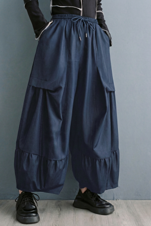 Pantaloni casual - Pantaloni balon dama cu fronseu si talie elastica, bleumarin