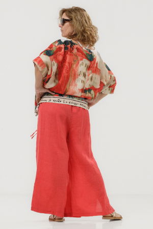 Pantaloni largi de vara din in, pentru minione, cu croi lejer, rosu corai [2]