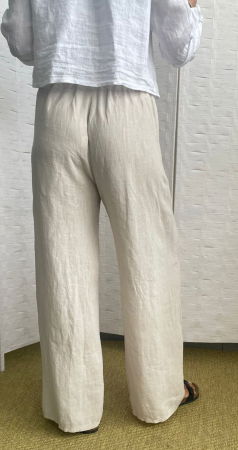 Pantaloni largi de vara din in, cu cerc metalic, bej [7]