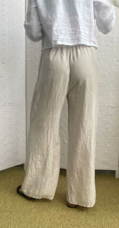 Pantaloni largi de vara din in, cu cerc metalic, bej [6]