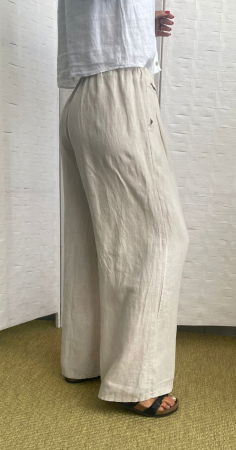 Pantaloni largi de vara din in, cu cerc metalic, bej [4]