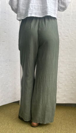 Pantaloni largi de vara din in, cu cerc metalic, kaki [3]