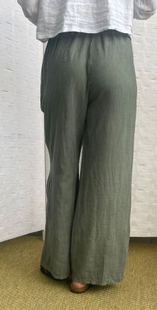 Pantaloni largi de vara din in, cu cerc metalic, kaki [2]