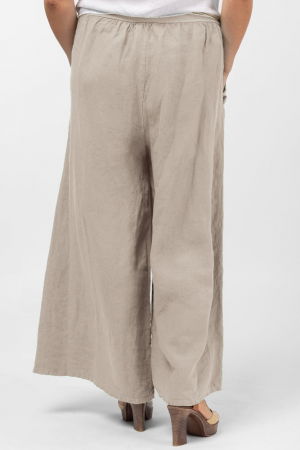 Pantaloni largi de vara, din in, cu nasturi din lemn la buzunare, bej [2]