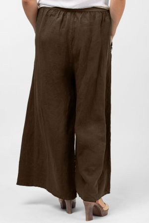 Pantaloni largi de vara, din in, cu nasturi din lemn la buzunare, maron [2]