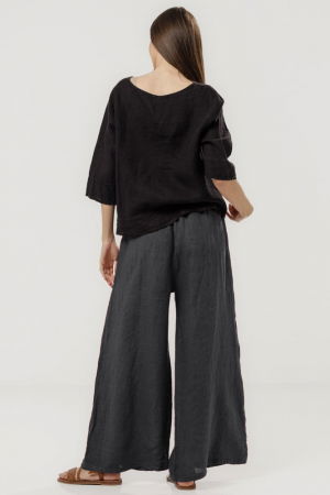 Pantaloni largi de vara, din in gri inchis cu croi lejer si curea din sfoara [2]