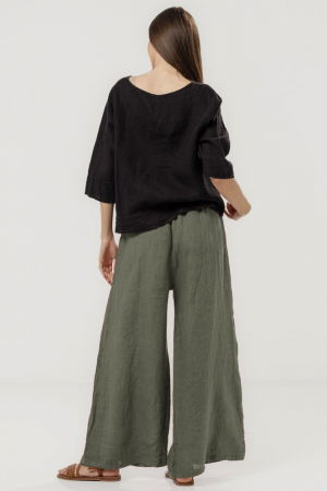 Pantaloni largi de vara, din in kaki cu croi lejer si curea din sfoara [2]