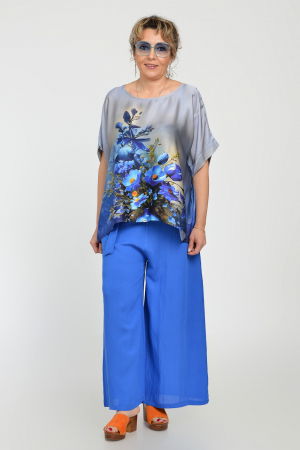 Pantaloni largi din vascoza si in, albastru electric [6]