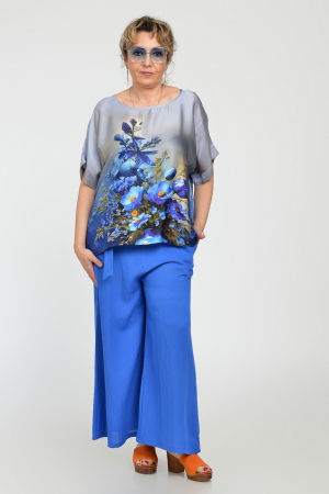 Pantaloni largi din vascoza si in, albastru electric [1]