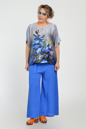 Pantaloni largi din vascoza si in, albastru electric [4]