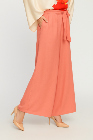 Pantaloni din In - Pantaloni largi din vascoza si in, piersica