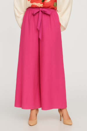 Pantaloni din In - Pantaloni largi din vascoza si in, fucsia