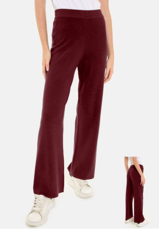 Pantaloni casual - Pantaloni largi si drepti, casual, din tricotaj fin, bordo