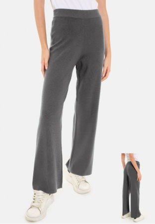 Pantaloni casual - Pantaloni largi si drepti, casual, din tricotaj fin, gri