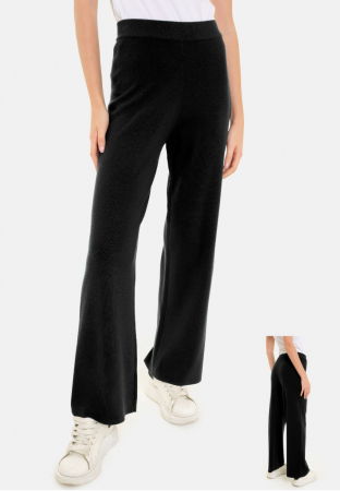 Pantaloni casual - Pantaloni largi si drepti, casual, din tricotaj fin, negri