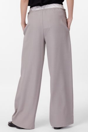 Pantaloni largi si drepti cu betelie din satin alb si snur, gri [1]