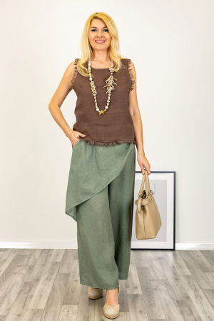 Pantaloni lejeri din in cu croi petrecut, kaki [1]