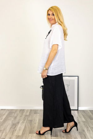 Pantaloni lejeri din in cu croi petrecut, negri [3]