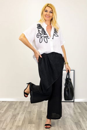 Pantaloni lejeri din in cu croi petrecut, negri [1]