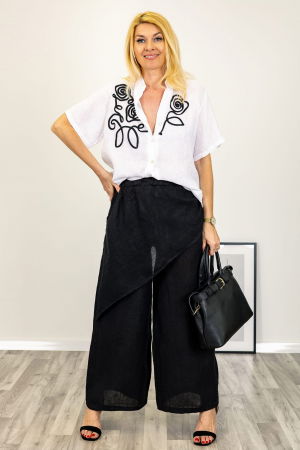 Pantaloni lejeri din in cu croi petrecut, negri [4]