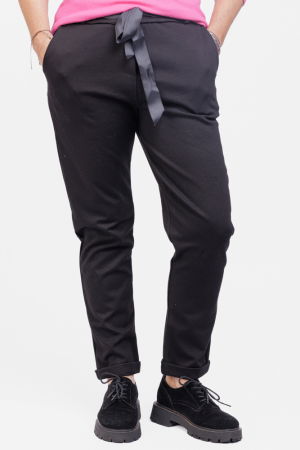 Pantaloni casual - Pantaloni lungi negri, cu funda in talie