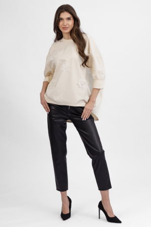 Pantaloni lungi negri din piele ecologica cu snur in talie [4]