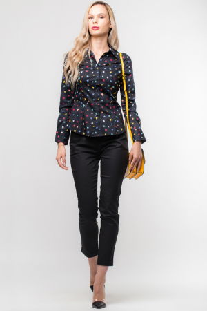 Office - Pantaloni office bleumarin din bumbac, cu curea