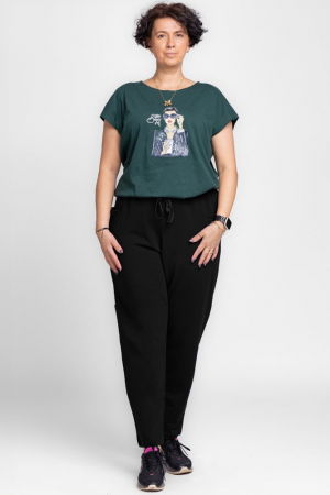 Pantaloni negri casual sport din bumbac cu buzunare laterale [4]