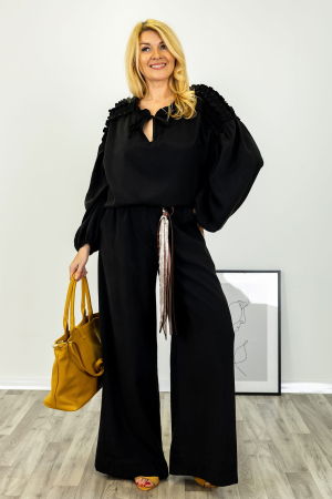 Pantaloni dama eleganti negri palazzo cu talie inalta si croiala ampla [2]