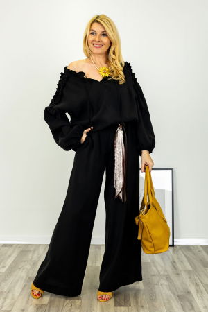 Îmbracaminte Noutați - Pantaloni dama eleganti negri palazzo cu talie inalta si croiala ampla