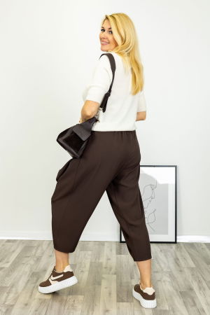 Pantaloni maro cu design urban petrecut cu nasture [4]