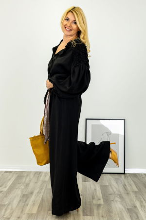 Pantaloni dama eleganti negri palazzo cu talie inalta si croiala ampla [1]