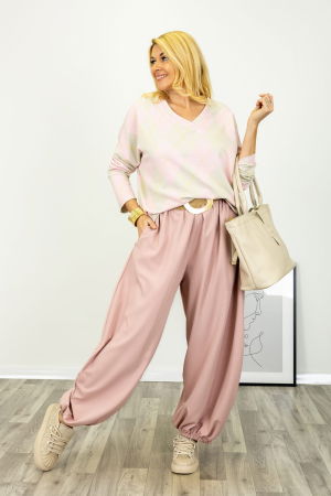 Pantaloni roz pudra cu crioala bufanta de efect [1]