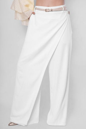 Pantaloni de Damă - Pantaloni albi cu o parte petrecuta, design urban