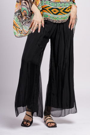 Pantaloni negri din matase si vascoza, cu crapaturi laterale [1]