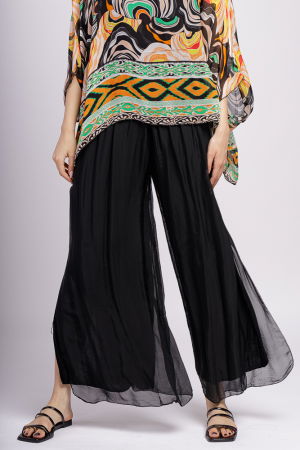 Pantaloni negri din matase si vascoza, cu crapaturi laterale [4]