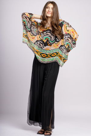 Pantaloni negri din matase si vascoza, cu crapaturi laterale [6]