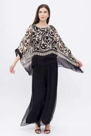 Pantaloni negri din matase si vascoza, cu crapaturi laterale [7]