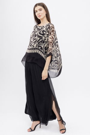 Pantaloni negri din matase si vascoza, cu crapaturi laterale [10]