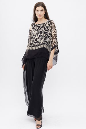 Pantaloni negri din matase si vascoza, cu crapaturi laterale [8]